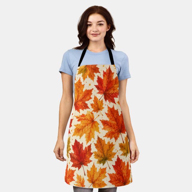Tablier Motif de feuilles d'érable d'automne | Feuille rou (Porté)