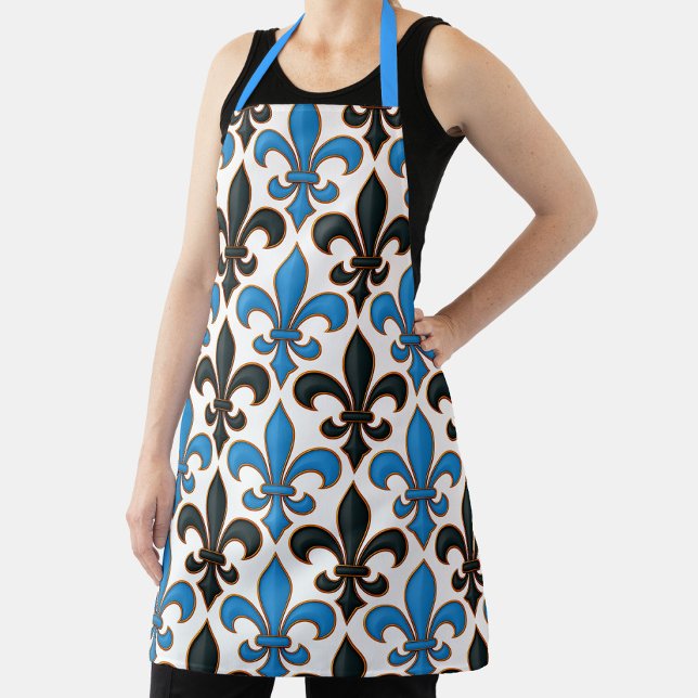 Tablier Motif de fleur de lis baroque noir bleu Design  (Créateur téléchargé)