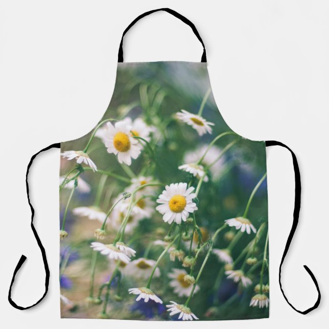 Tablier Motif de fleur d'été dans prairie verte avec bleu  (Recto)