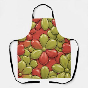 Tablier Motif de fleur rouge vert gras pétale de coeur bri