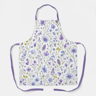 Tablier Motif de fleur sauvage à l'aquarelle bleu violet j