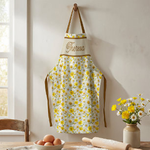 Tablier Motif de fleur sauvage à l'aquarelle jaune Nom