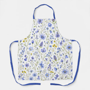 Tablier Motif de fleur sauvage aquarelle bleu jaune vert