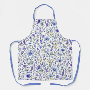 Tablier Motif de fleur sauvage aquarelle bleu violet