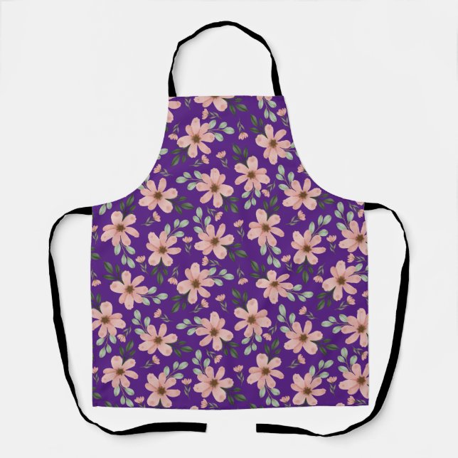 Tablier motif de fleurs aquarelles roses (Recto)
