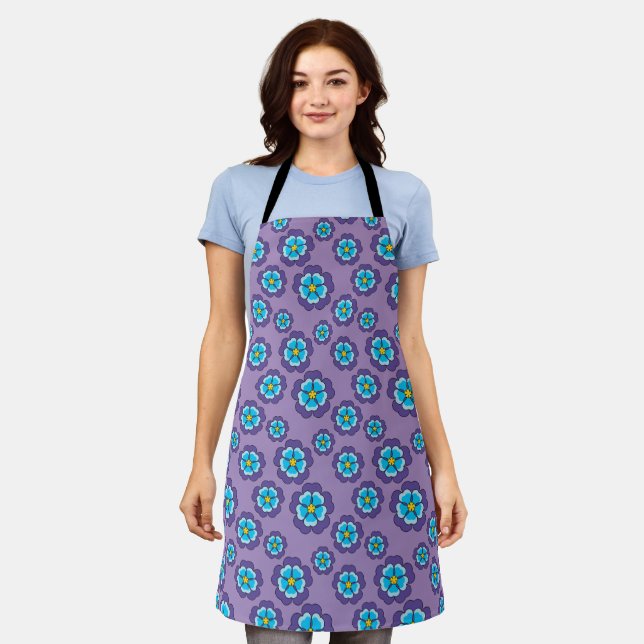 Tablier Motif de fleurs bleu violet (Porté)