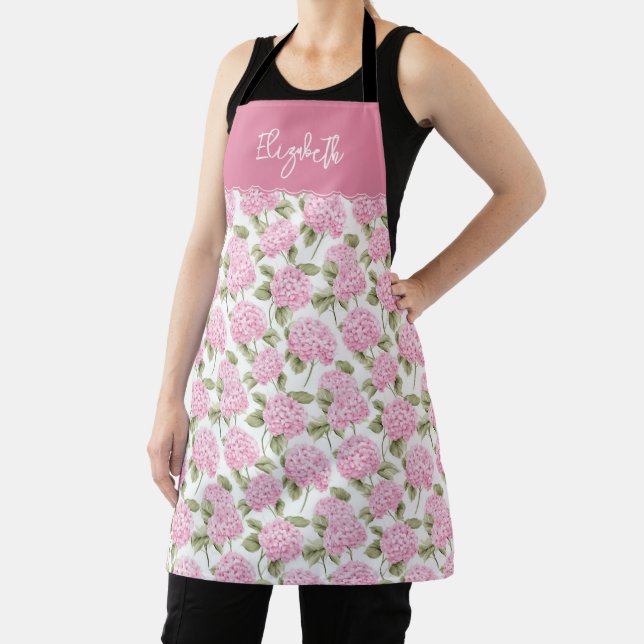 Tablier Motif de fleurs d'hydrangea rose élégant Nom (Insitu)