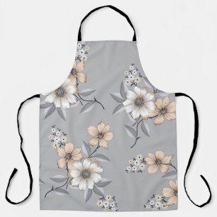 Tablier motif de fleurs grises et blanches sur fond gris