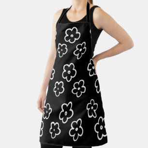 Tablier Motif de fleurs noir et blanc