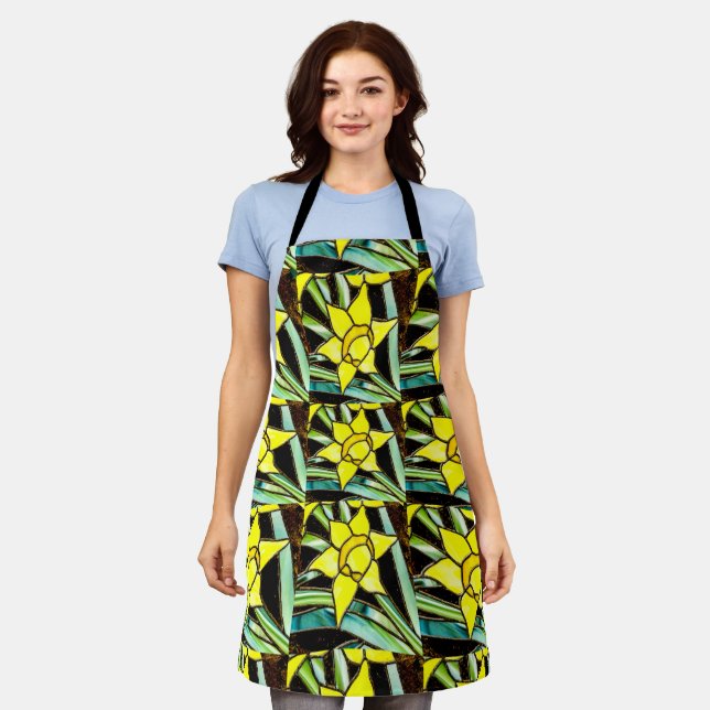 Tablier Motif de fleurs précieuses jaunes (Porté)