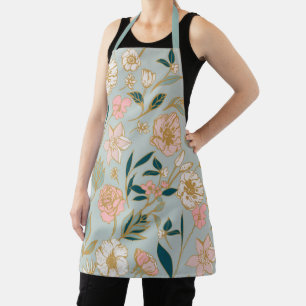 Tablier Motif de fleurs rose vertes