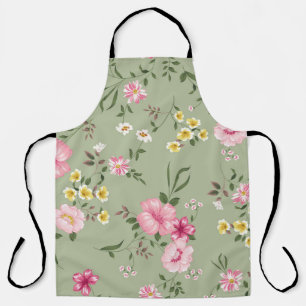 Tablier Motif de fleurs vintage sans couture sur fond vert