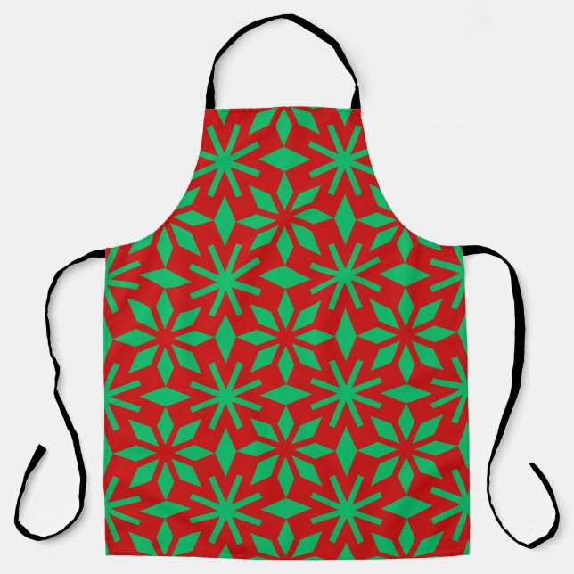 Tablier Motif de flocons de neige de Noël rouge et vert (Recto)