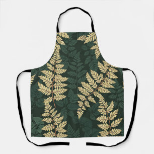 Tablier Motif de forêt de fougères d'or émeraude