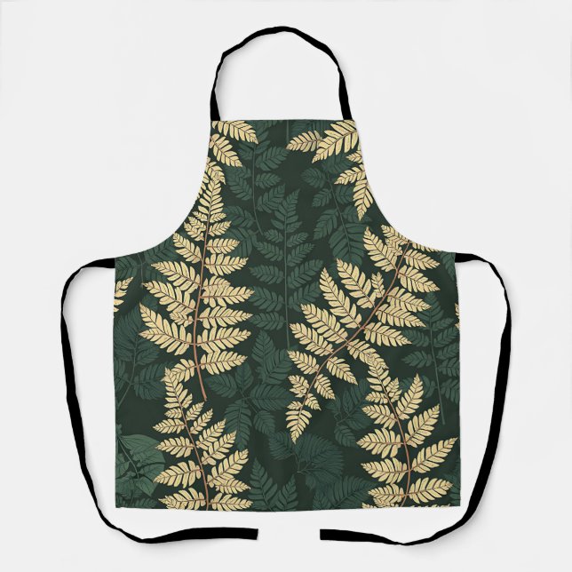 Tablier Motif de forêt de fougères d'or émeraude (Recto)