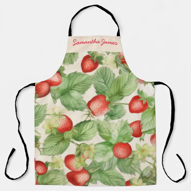 Tablier Motif de fraise aquarelle moderne Personnalisé (Recto)