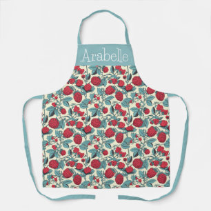 Tablier Motif de framboise et feuille Turquoise