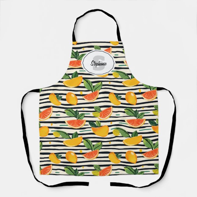 Tablier Motif de fruits d'agrumes avec Feuilles verts (6) (Recto)