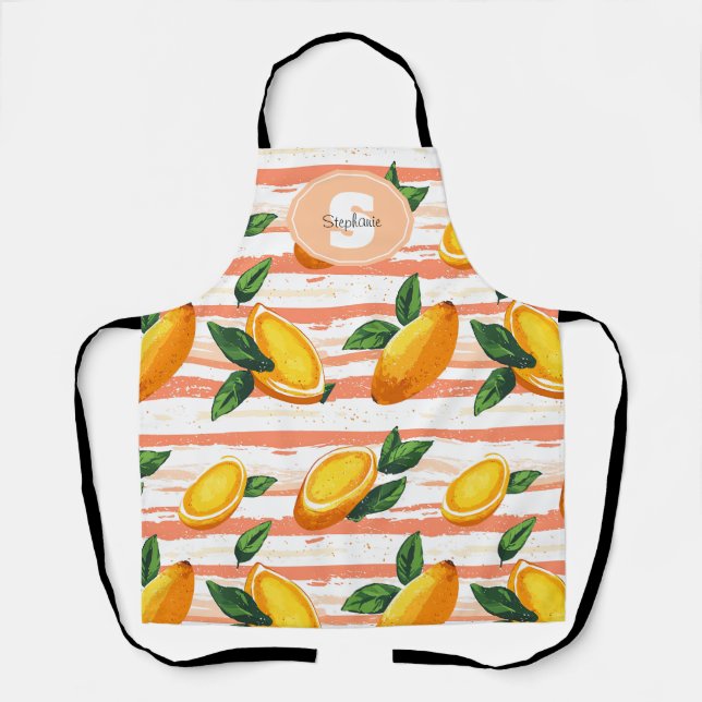 Tablier Motif de fruits Mango avec Feuilles verts (Recto)