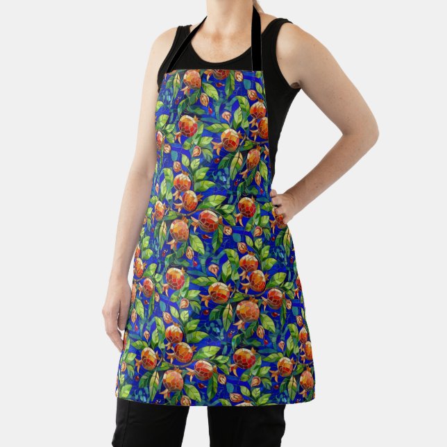 Tablier Motif de grenade bleu foncé et mosaïque de fruits  (Insitu)