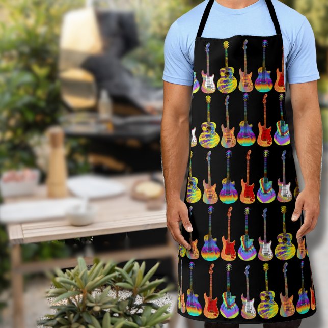 Tablier Motif de guitare coloré (Colorful acoustic electric guitar psychedelic art pattern apron for him Musician guitarist gift)