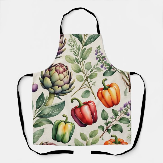 Tablier Motif de jardin potager à l'aquarelle (Recto)