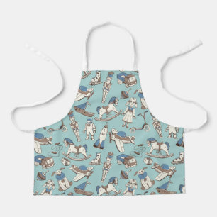 Tablier Motif de jouets vintage bleu/Brown ID783
