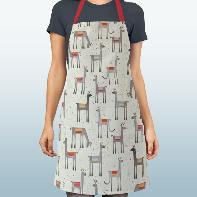 Tablier Motif de lama mignon et fantaisiste  (Fun llama alpaca pattern apron for animal lovers in the kitchen or garden)