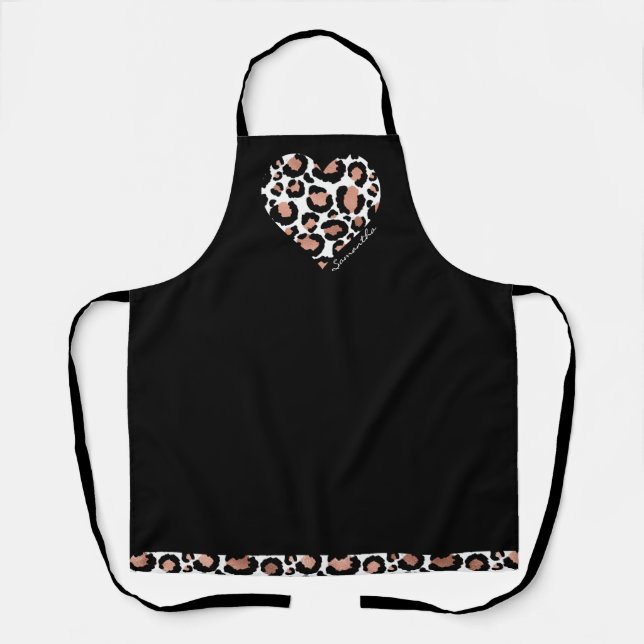 Tablier Motif de léopard guépard mignon avec nom en forme  (Recto)