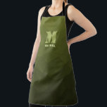 Tablier Motif de maillage géométrique d'olive verte de l'a<br><div class="desc">Monogramme Personnalisez le cadeau pour lui avec votre initiale et votre nom personnalisés. Motif géométrique en maille à dégradé d'olive vert de l'armée. Militaire dégradé géométrique maillage motif triangles ombre. Huile verte d'olive foncée de l'armée pour équipement de soldat, camo. Il imite les paysages militaires naturels, la résistance, l'endurance, la...</div>