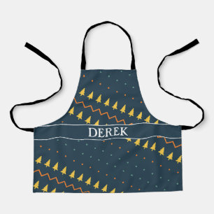 Tablier Motif de Noël bleu jaune minimal