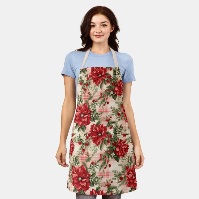 Tablier Motif de Noël d'inspiration vintage Poinsettias (Porté)