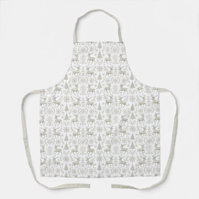 Tablier Motif de Noël rustique moderne argent/blanc (Recto)