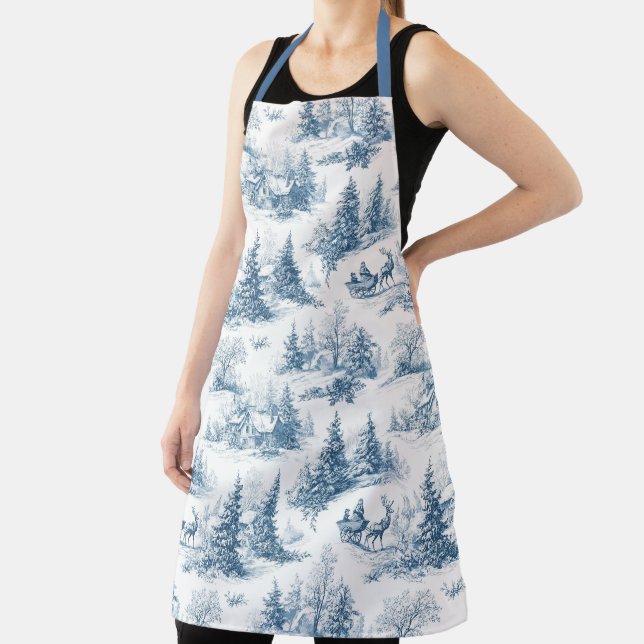 Tablier Motif de Noël Toile Bleue  (Insitu)