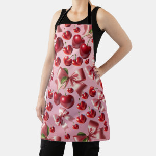 Tablier Motif de nœud cerise cœur coquette personnalisé