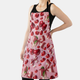Tablier Motif de nœud cerise cœur coquette personnalisé
