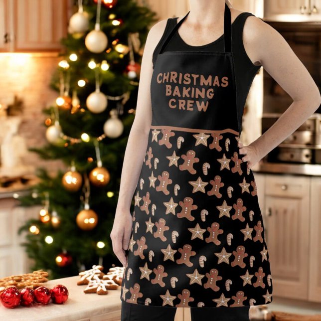 Tablier Motif de pain d'épice, étoile et Sucre de canne (Gingerbread, star, and candy cane cookie pattern apron.)