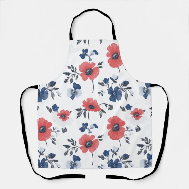 Tablier Motif de pépites d'aquarelle - Rouge, Bleu et Blan (Recto)