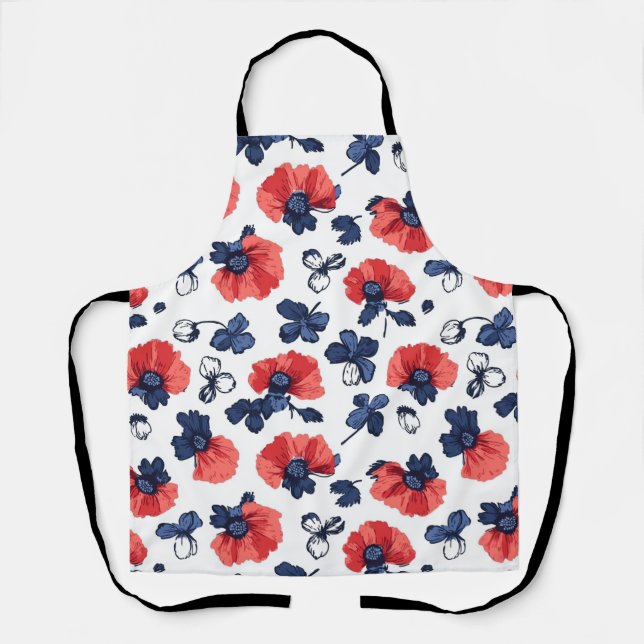 Tablier Motif de pépites d'aquarelle - Rouge, Bleu et Blan (Recto)