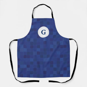 Tablier Motif de pixel de mosaïque bleue personnalisé mono