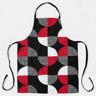 Tablier Motif de plaid géométrique noir, rouge, blanc.