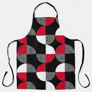 Tablier Motif de plaid géométrique noir, rouge, blanc.