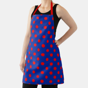 Tablier Motif de pois rouges sur fond bleu 