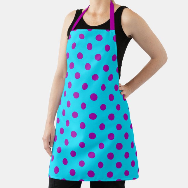 Tablier Motif de pois violet sur fond bleu (Créateur téléchargé)