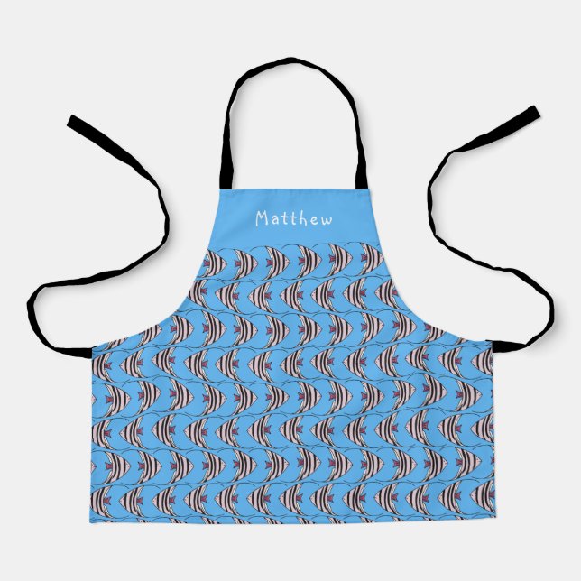 Tablier Motif de poisson bleu nom enfant (Recto)