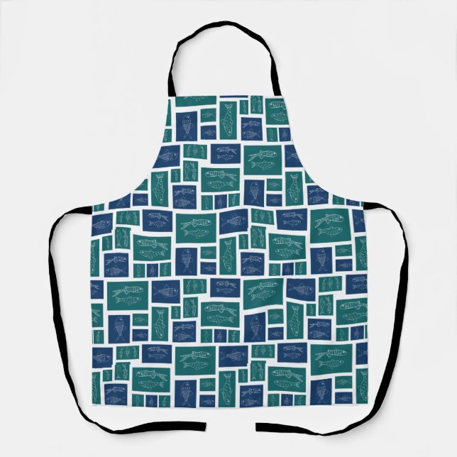 Tablier Motif de poisson bleu vert vintage (Recto)