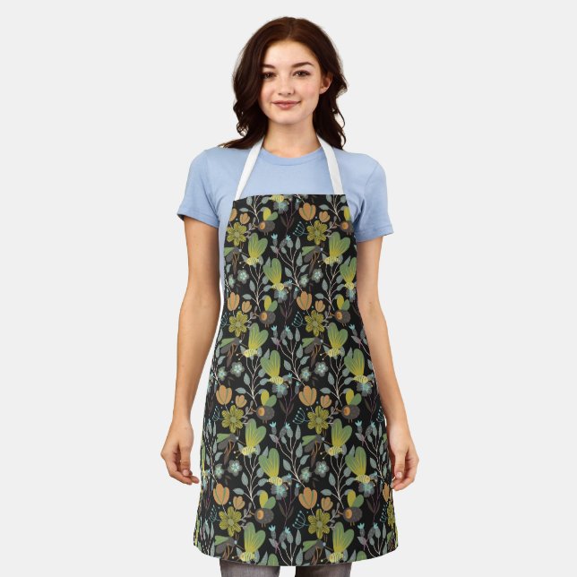 Tablier Motif de printemps foncé (Porté)