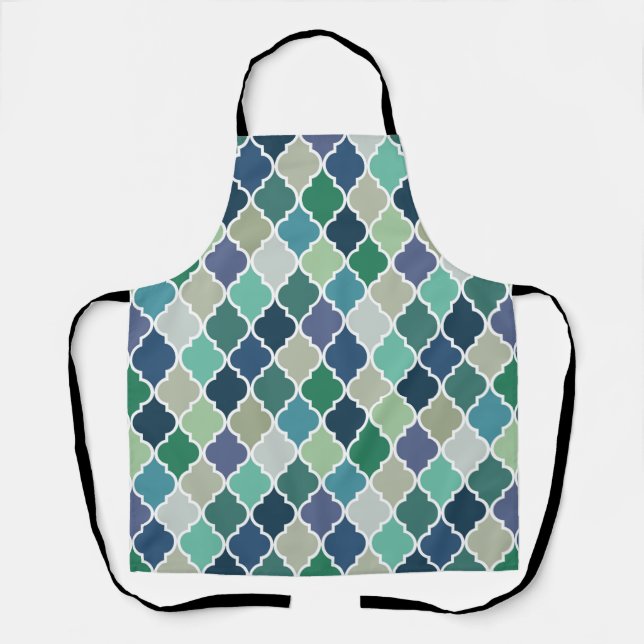 Tablier Motif de quatrefoil bleu, vert et turquoise (Recto)