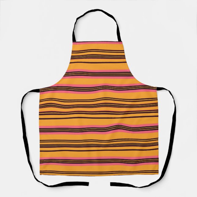 Tablier Motif de rayure horizontale rose orange gras (Recto)