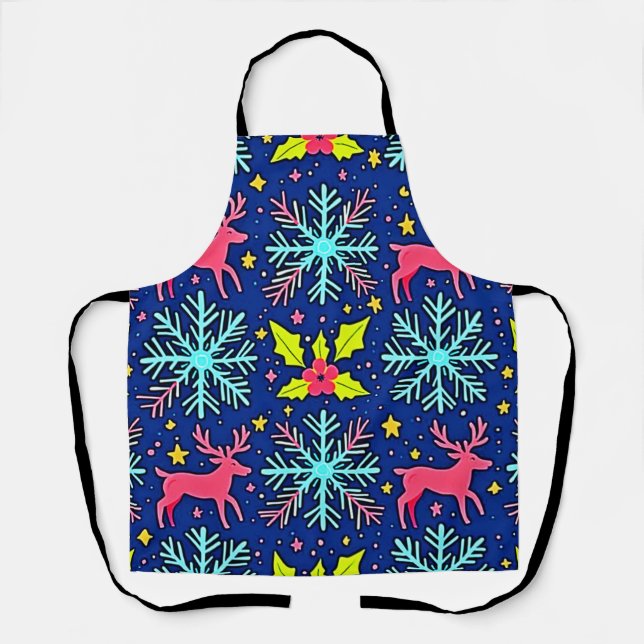 Tablier Motif de Renne de Noël Bleu Foncé Design (Recto)